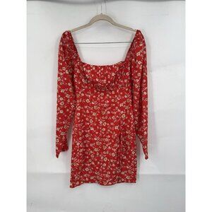 Pretty Little Things Ditsy Floral Mini Dress Women 2 Red‎ Bow Milk Maid Peasant